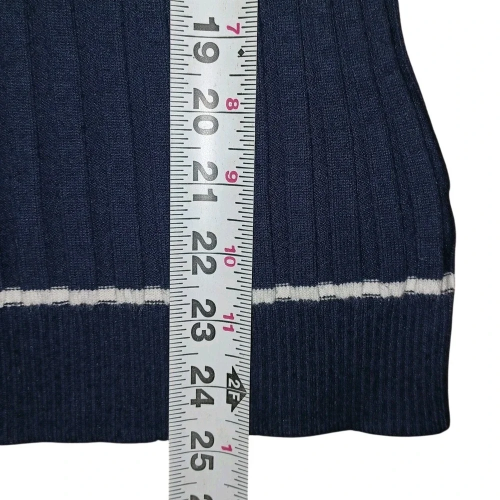 Brooks Brothers Women Sweater Size Med Navy‎ White Round Neck Stretch Nautical